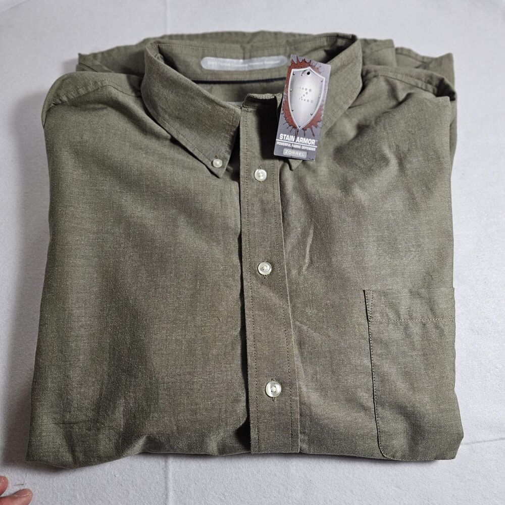 NWT Zinc Shirt Mens XL Chambray Green Button Down Short Sleeve Casual Classic - Picture 5 of 7